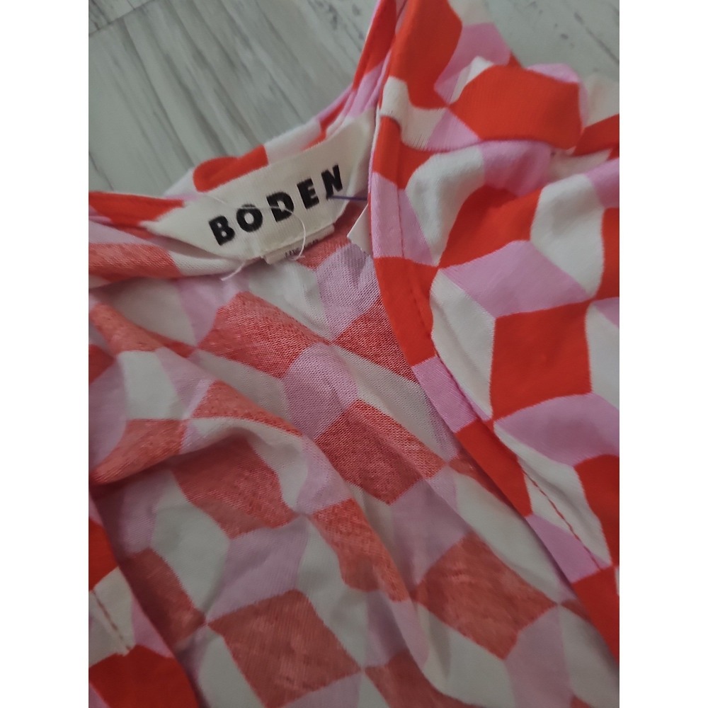 Boden Minimalist Red Pink Geometric Print Jersey Wrap Midi Dress US 12R UK 16R - Picture 5 of 8